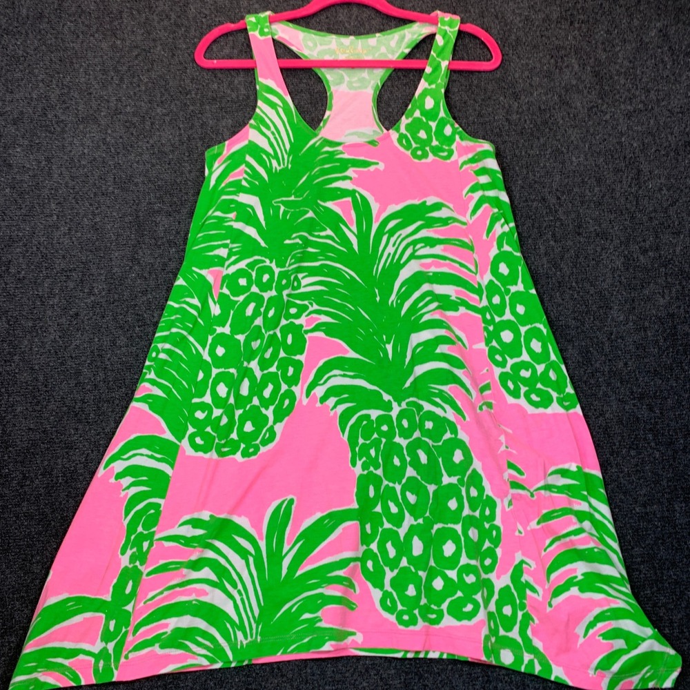 Lilly Pulitzer Dress Racerback M Pink Green Pineapple Modernism Resort Tropical